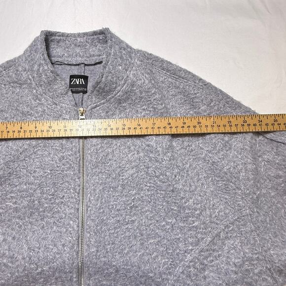 Zara Oversized Bouclé Bomber Jacket Women’s Gray Zip Front Cozy Winter XS-S - Picture 4 of 11